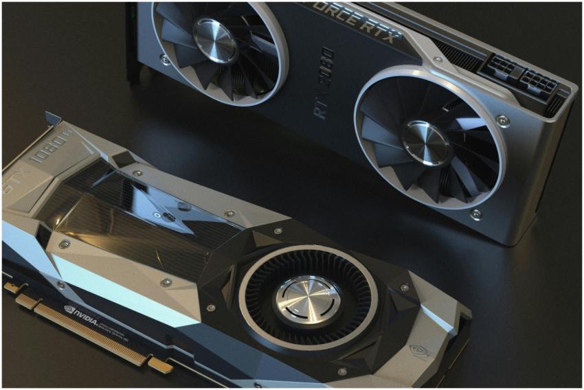 Top view of NVIDIA GTX 1080 and RTX 2080 graphics