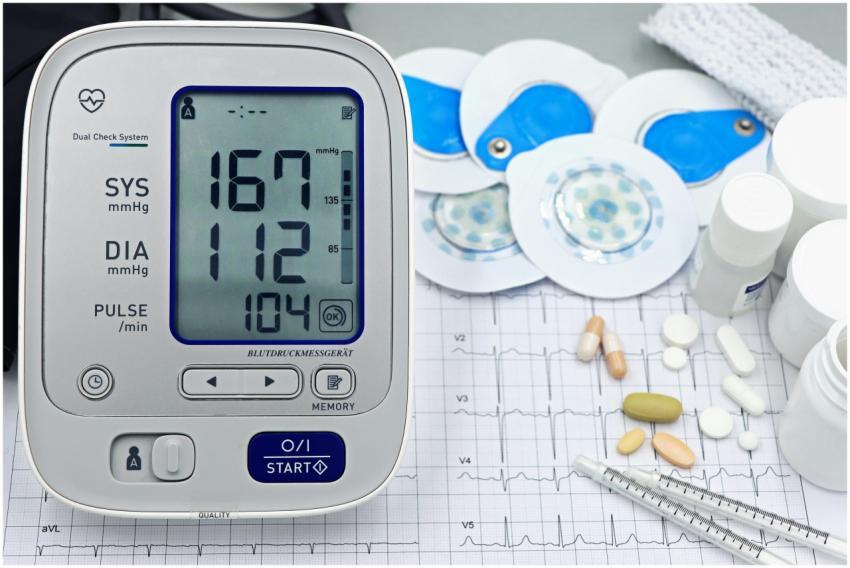 A close-up shot of medical equipment including blo