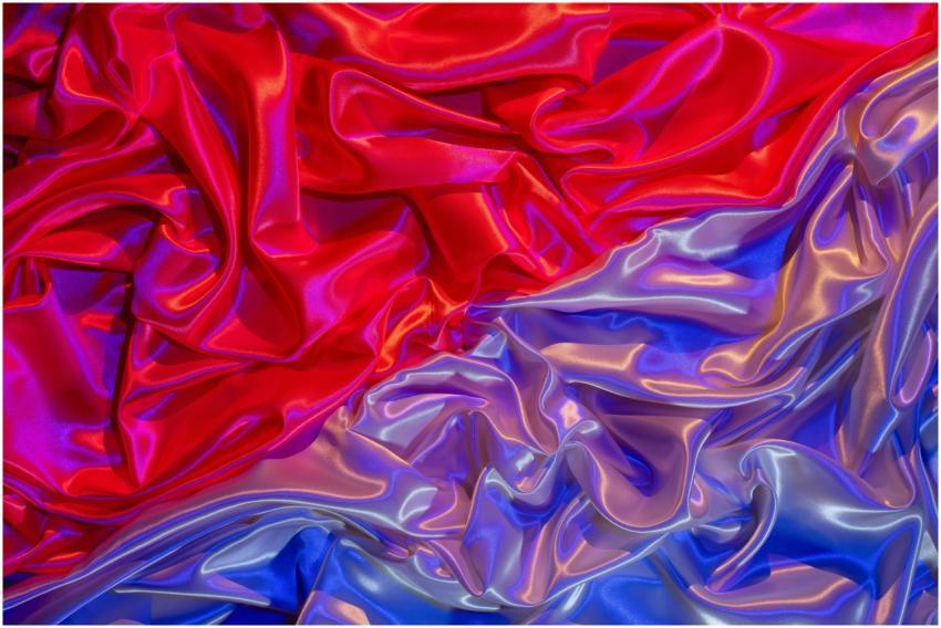 Colorful silky fabric in vibrant red and blue with