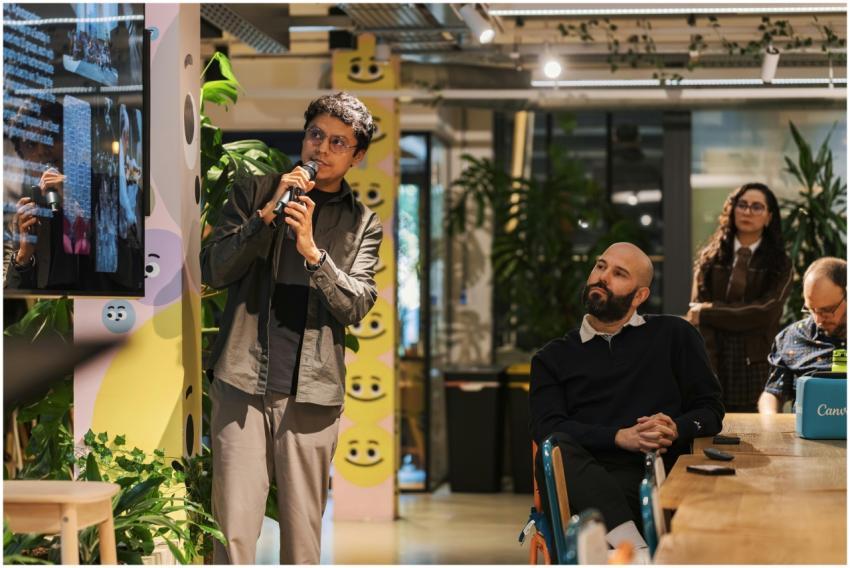 A diverse team engaged in a business presentation