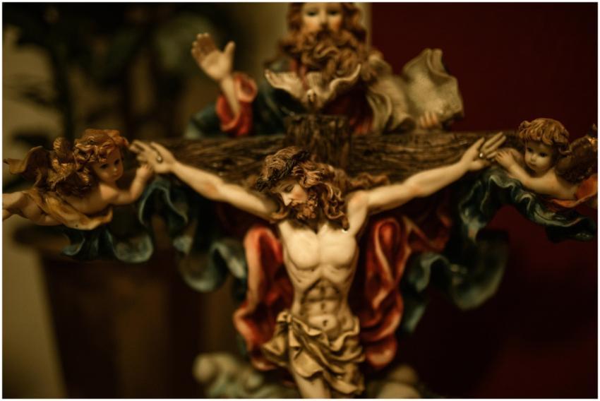 Close-up of a religious sculpture depicting Jesus