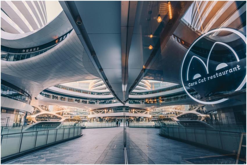 Reflection of the futuristic architecture at Galax