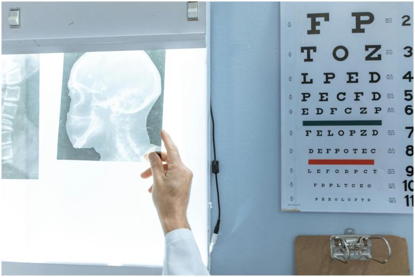 A medical professional checks an X-ray next to a S