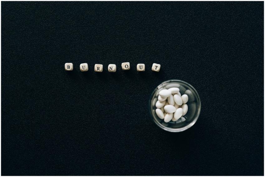 A conceptual image depicting burnout using pills a