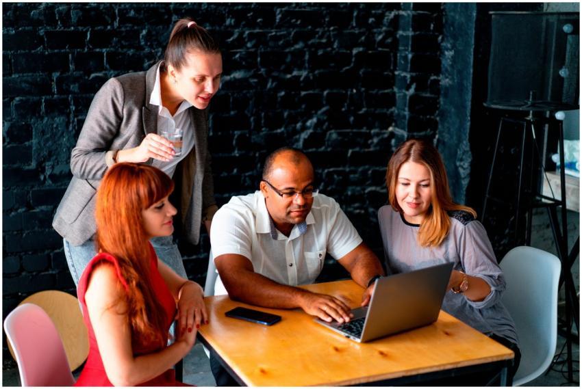 A diverse team of colleagues working together on a