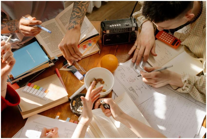 Students engaging in a collaborative study session