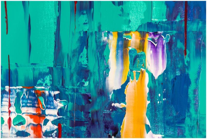 Colorful abstract painting with vibrant blue, gree