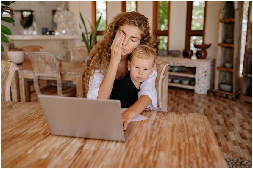 Woman multitasking while working from home with ch