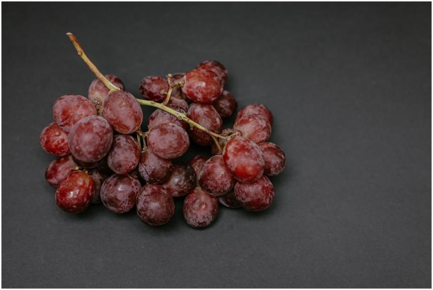Close-up of fresh red grapes on a dark background,