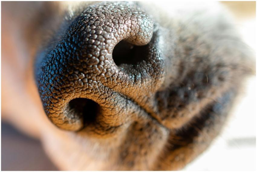 Detailed close-up of a dog's nose showcasing textu