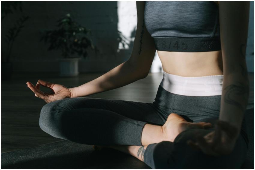 A serene yoga session indoors highlighting peacefu