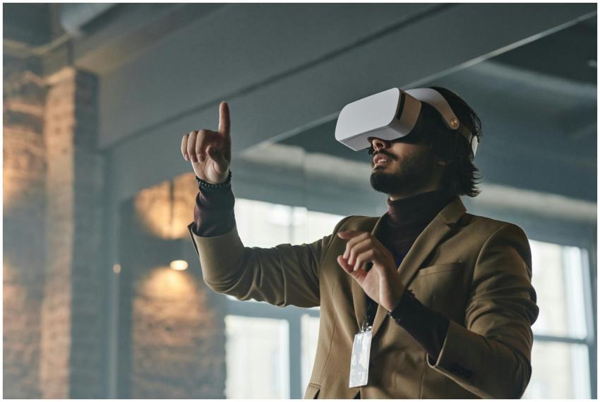 Businessman engaging with virtual reality technolo