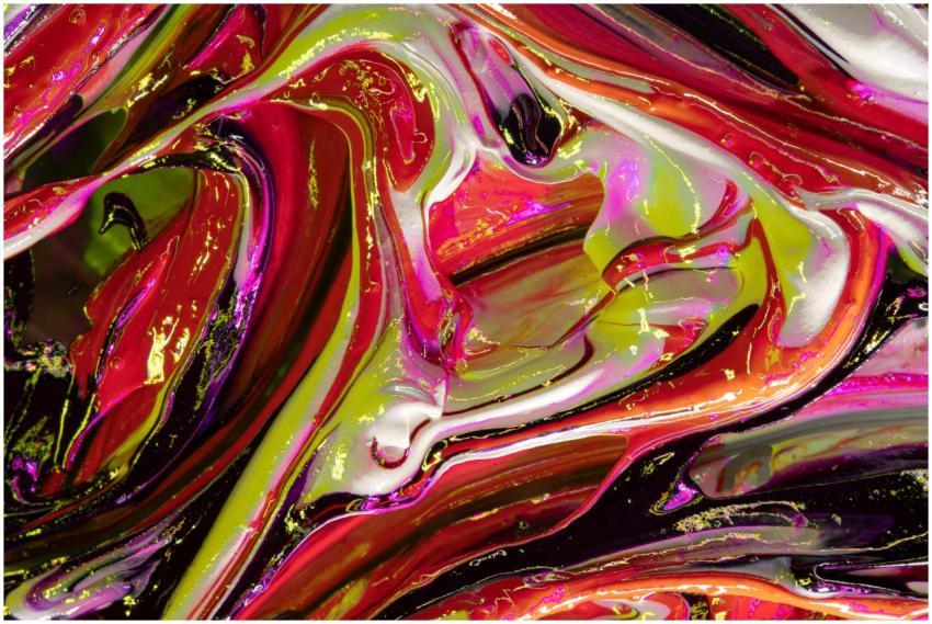Colorful abstract artwork with swirling acrylic pa