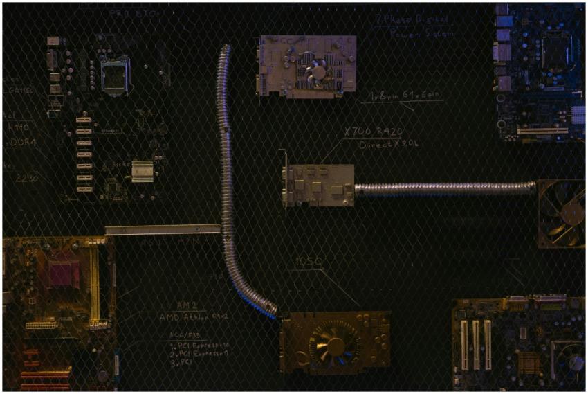 Artistic arrangement of circuit boards and cables