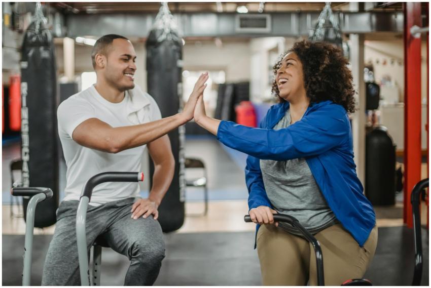 Happy plump African American female trainee and mu