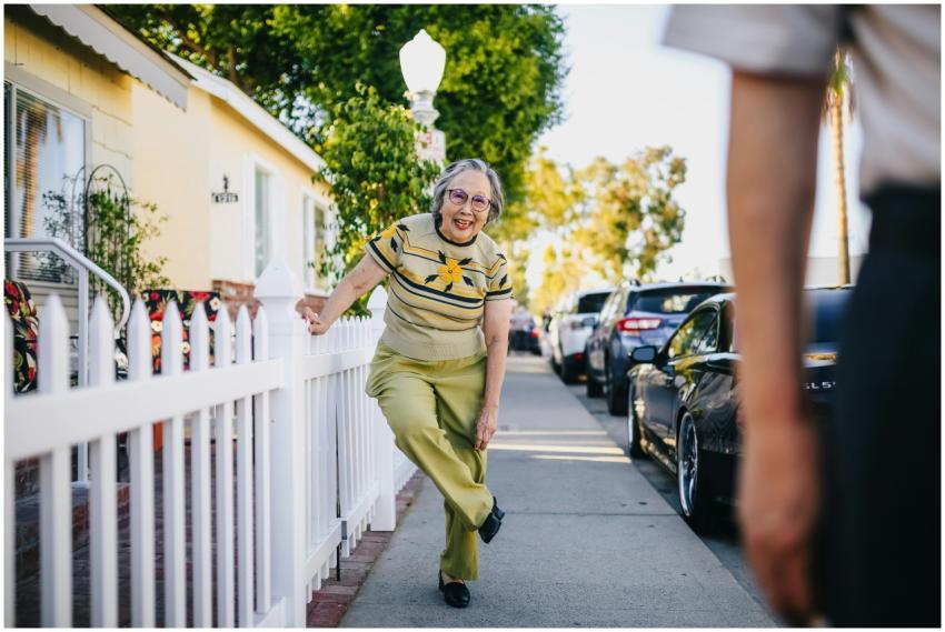 Happy senior woman having fun on a sunny day in a