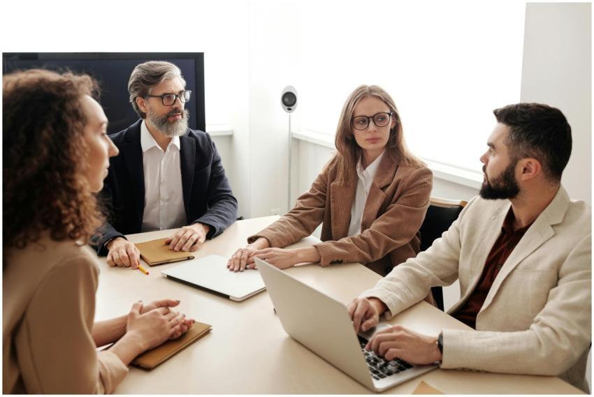 Business colleagues engaged in a serious discussio