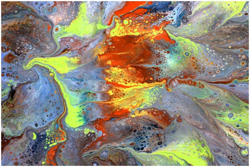 Dynamic abstract fluid art piece with vibrant swir