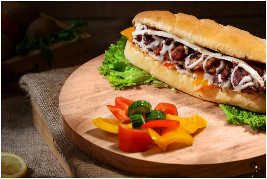 Delicious gourmet sandwich with fresh vegetables o