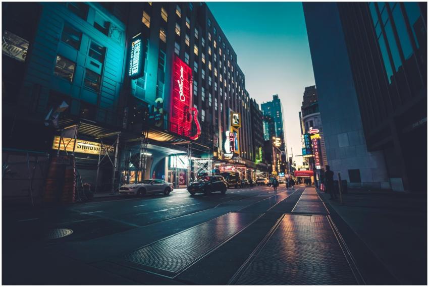 Dynamic urban scene in New York City captured at d