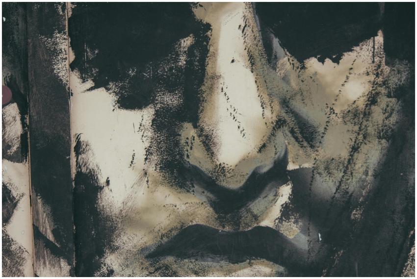 Close-up of abstract expressionist painting depict