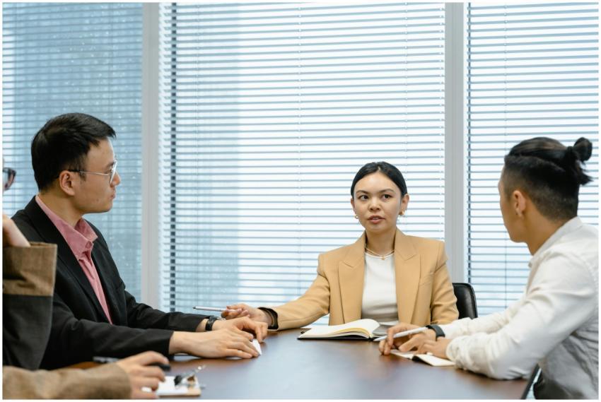 A diverse group of business professionals having a