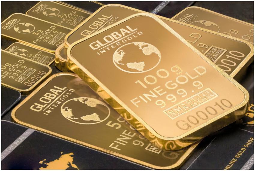 A detailed shot of gold bars labeled 'Global Inter