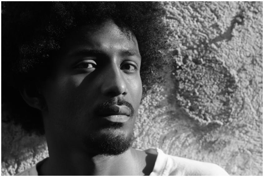 Expressive monochrome portrait of a man with textu