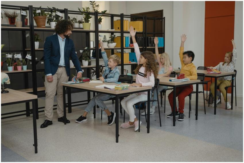 Children actively participating by raising hands d