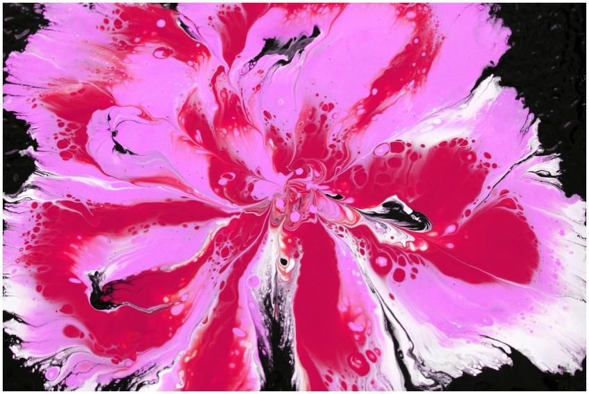 Vivid abstract artwork featuring swirling pink, re