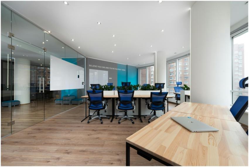 Spacious and contemporary office featuring glass w