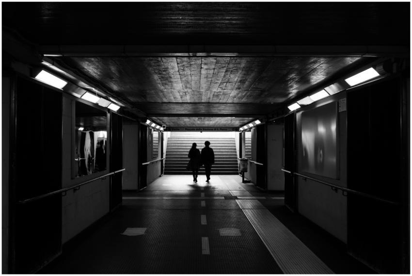 Back view black and white of unrecognizable passen