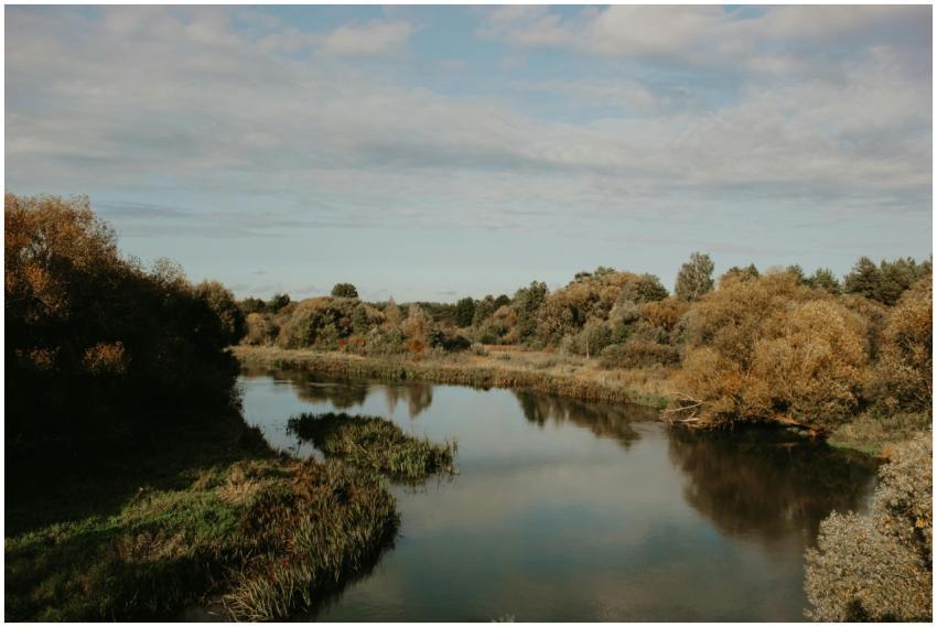 Peaceful autumn river landscape in Vileika, Belaru