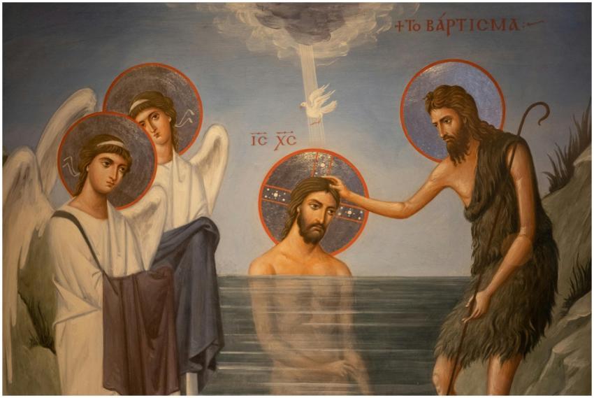 Illustrated scene from a religious painting depict