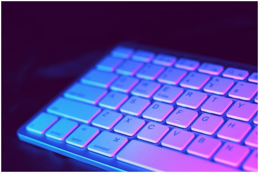 Close-up of a modern keyboard illuminated with vib