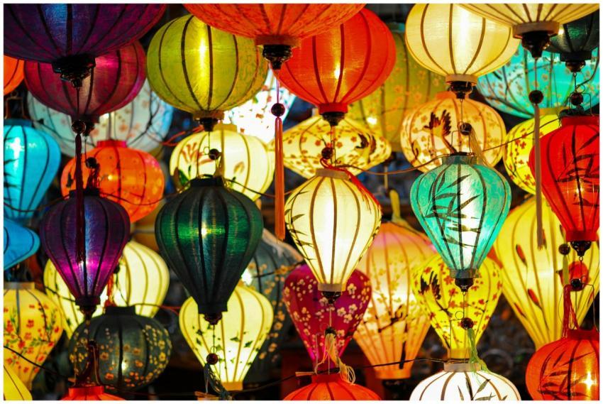 A stunning display of colorful hanging lanterns cr
