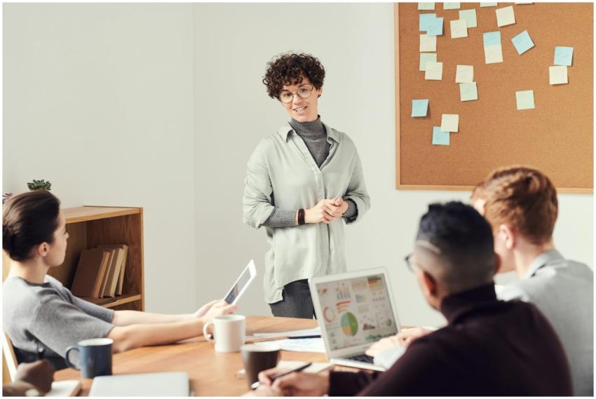 Diverse team discussing ideas during an office mee