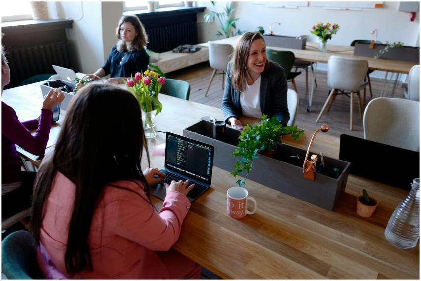 Women collaborating in a modern office environment