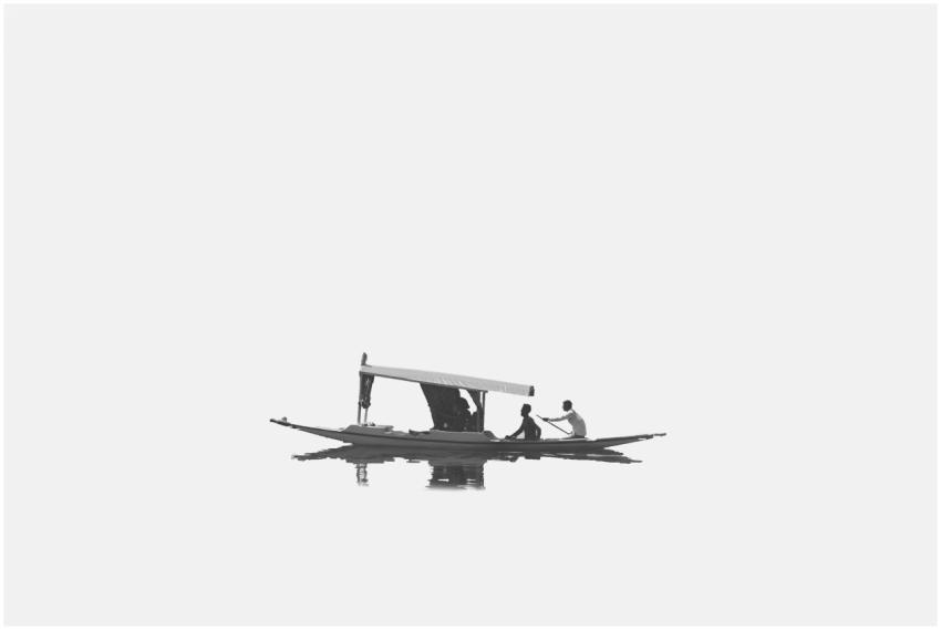 Minimalist black and white photo of a shikara on D