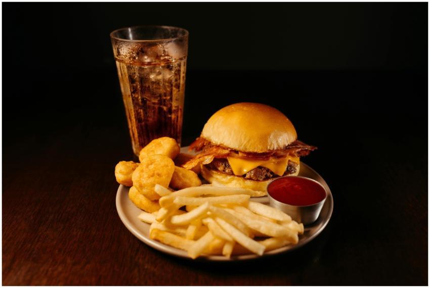 Delicious fast food meal featuring a cheeseburger,