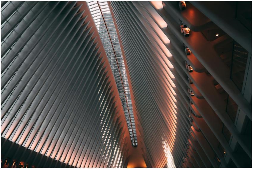 Futuristic interior of a modern building with stee