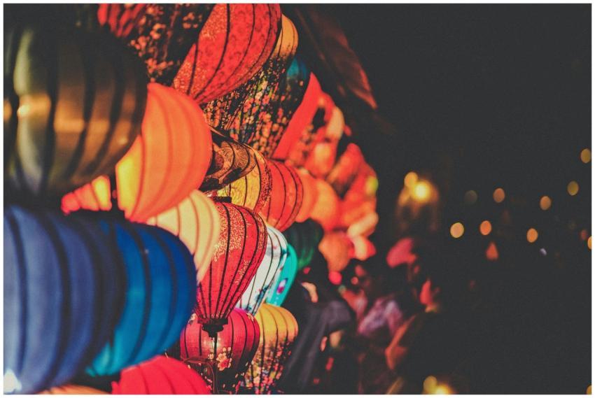 Vibrant multicolored lanterns illuminate the night