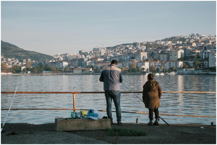 Father Child Fishing Scenic