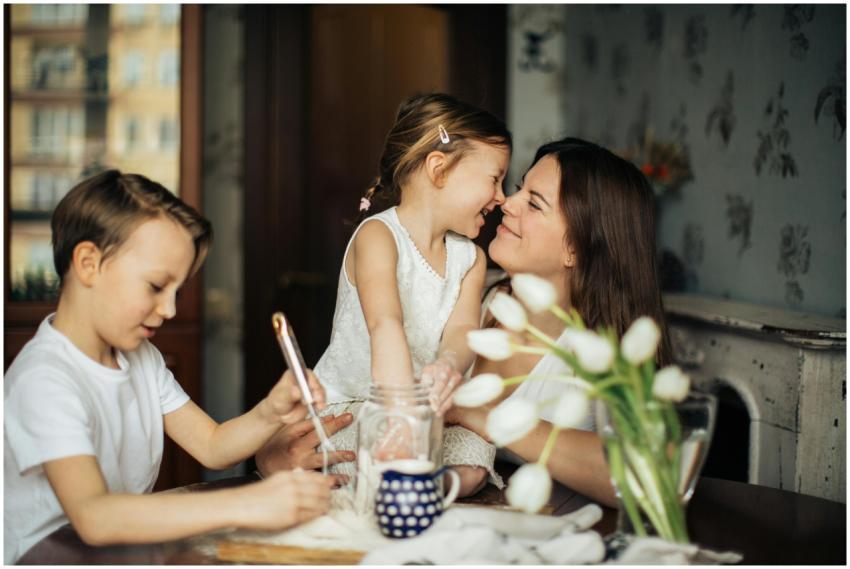 A joyful moment of a mother baking with her childr