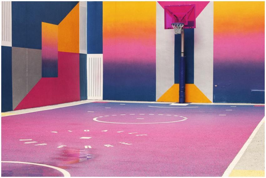 Colorful graffiti-covered basketball court showcas