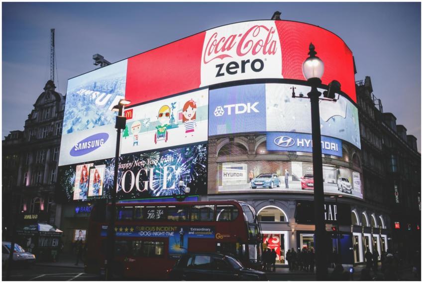 Night view of Piccadilly Circus in London with bri