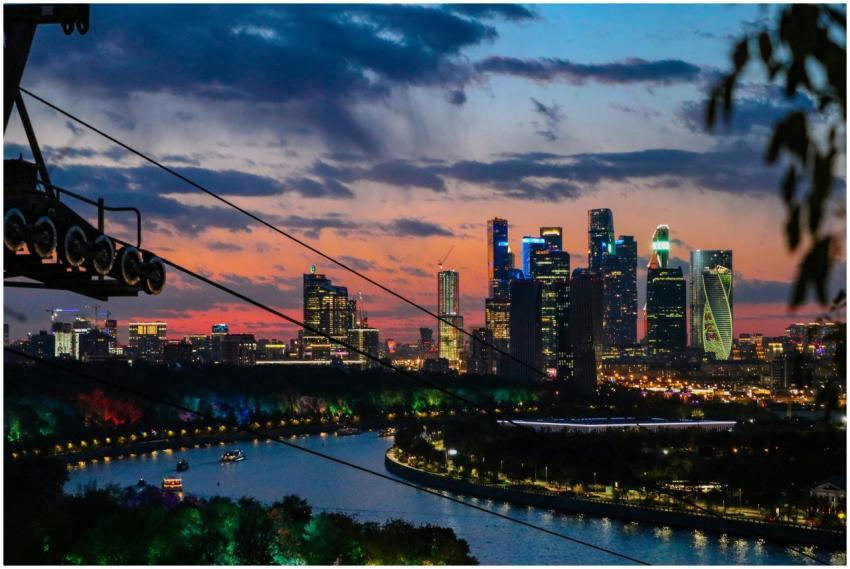 Stunning evening view of Moscow skyline with color