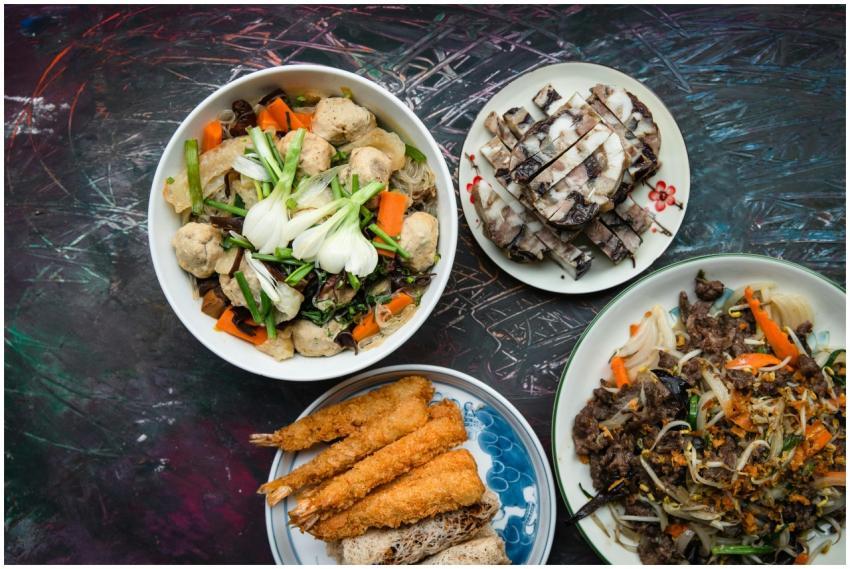 An appetizing top view of a Vietnamese feast featu