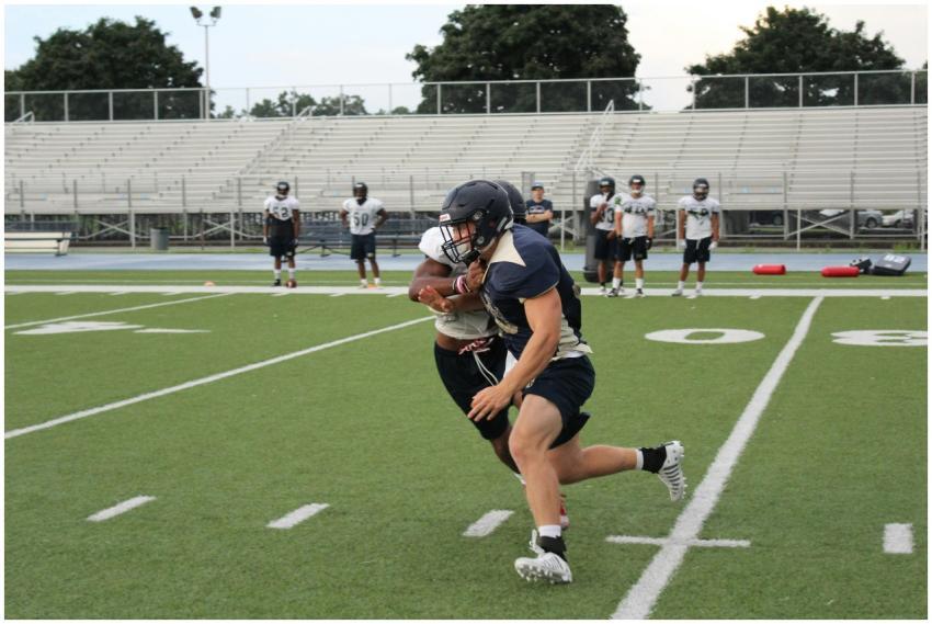 A dynamic moment captured during an American footb