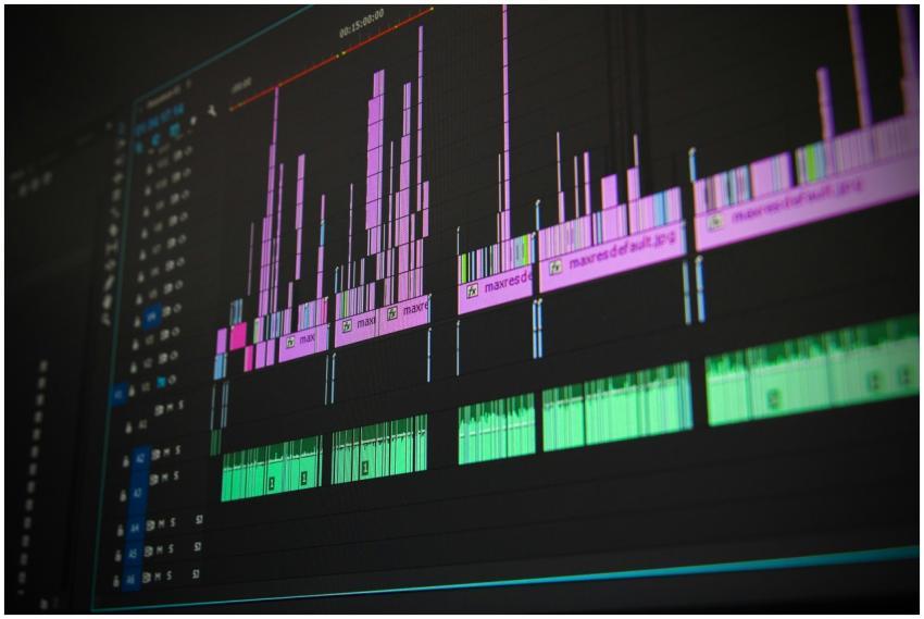 Close-up of a professional audio and video editing
